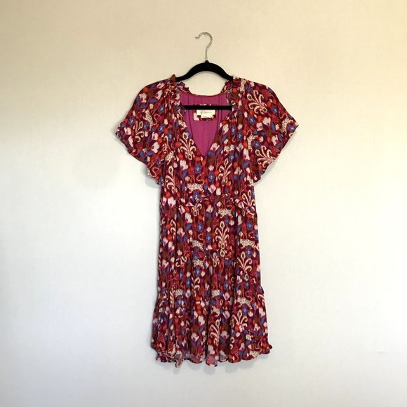 Anthropologie Red and Purple Patterned Dress - Picture 2 of 8
